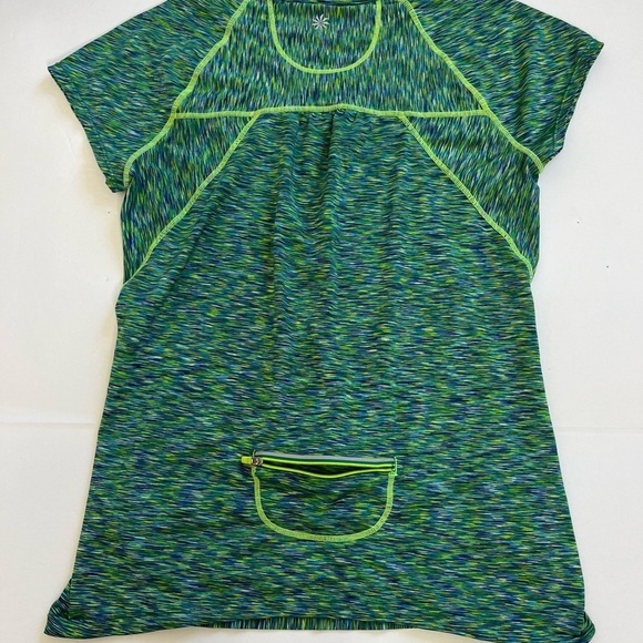 Athleta Space Dye Ruched Front Athletic Tshirts Set of 2 Purple Green Size S - Picture 10 of 15